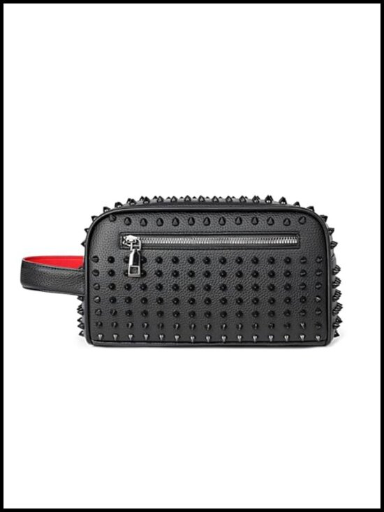 Handbags - Studded Faux Leather Clutch Bag with Metal Spikes Crossbody Zipper